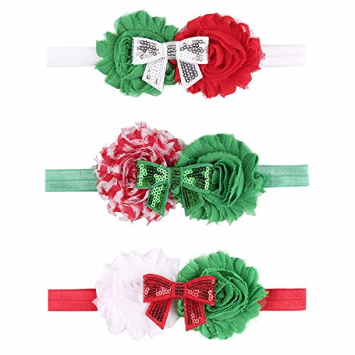 TiaoBug 3Pcs Bébé Fille Bandeau Cheveux de Noël Fleur Coiffe avec N?ud Papillon à Paillettes Serre-tête Noël pour Baptême Fête Photo Accessoire