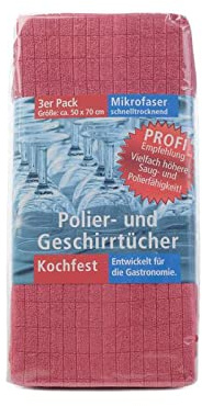AKOR Textil 3er-Set Mikrofaser Poliertuch Geschirrtuch 50 x 70 cm Kochfest 95°C (Bordeaux)