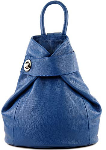 modamoda de - T179 - ital: Damen Rucksack Tasche aus Leder, Farbe:Blau
