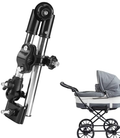 Nikou 360 ° Verstellbarer Schirmständer, Universal Regenschirmhalter mit Stretchhalterung Kinderwagen Fahrrad Regenschirm Halter Fahrradstuhl Halterung für Rollstuhl Golf Trolley(Schwarz)