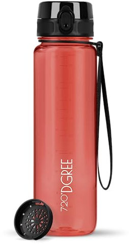 720°DGREE Botella Agua 1 Litro “uberBottle“ - Tamiz-Fruta, crystalClear - Sin BPA, Prueba de Fugas, Reutilizable - Cantimplora, Water Bottle ideal para Deporte, Fitness, Gimnasio, Senderismo, Ciclismo