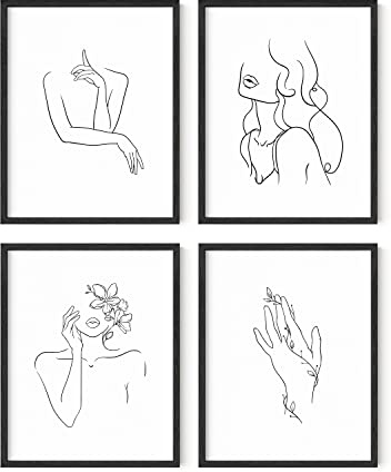 RipGrip Minimalistische Strichzeichnungen Drucke 4er-Poster für ästhetische Kunst | Plakat zeichnen | Schwarz/Weiß-Drucke | Ungerahmt (8x10)