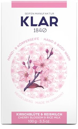 Klar Seifen Kirschblüte- & Reismilchseife 100g, Cosmos zertifiziert, palmölfrei, geeignet für normale Haut, Seife 11040