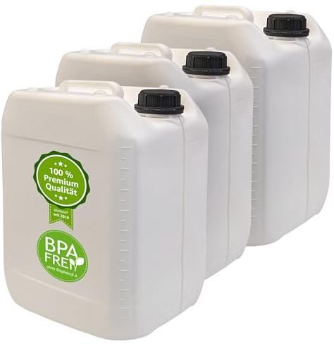 plasteo® Lot de 3 jerricans blancs de 10 litres avec bande visible et graduation, adaptés à un usage alimentaire