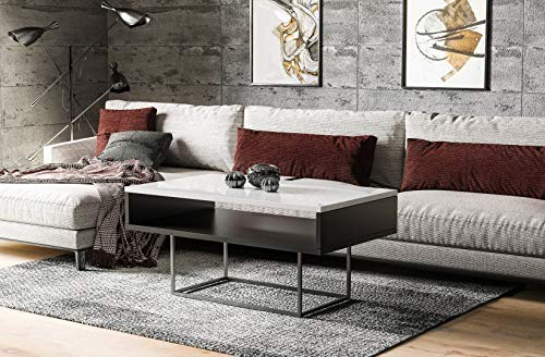 Endo-Moebel Couchtisch Enna 100/60/53 cm zweifarbig Beistelltisch Wohnzimmer Tisch (Weiß Hochglanz)