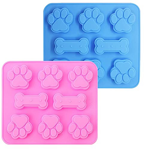 Lot de 2 moules en silicone anti-adhésifs en forme de patte de chien pour faire fondre de la cire, du pudding, de la gelée, des bonbons, des biscuits, des glaçons