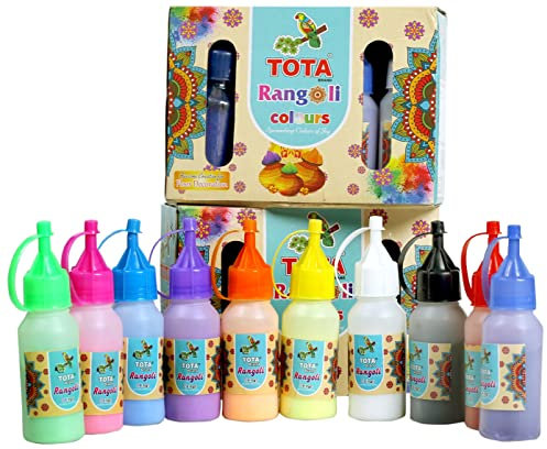 TOTA Rangoli Colour Powder Bottles for Home Decor, Diwali Decorations, Indian Pooja, Sand Art, Craft Diwali Rangoli Kit with Set of 10 Different Rangoli Colors in Squeeze Bottles - 800 Gram