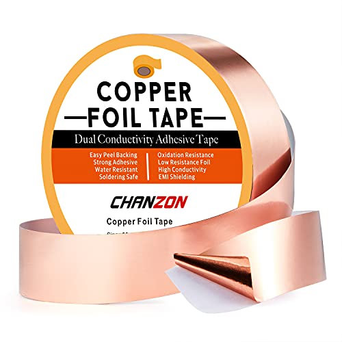 CHANZON Nastro in lamina di rame 30 mm x 30 m Adesivo conduttivo biadesivo per schermatura EMI e RF deterrente elettrico per lumache chitarre saldatura messa a terra riparazione artigianato circuiti
