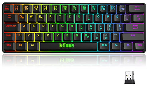 RedThunder Clavier de jeu mécanique sans fil 60 % QWERTZ allemand