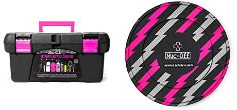 Muc-Off 284 Kit de Nettoyage Vélo & Housses Frein à Disque Motifs Éclairs, Lot de 2 - Protections pour Frein à Disque de Vélo - Protège des Projections et des Dégâts en Déplacement Noir/Rose