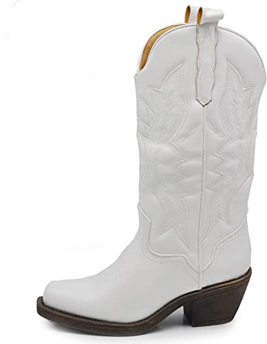 IF Fashion Cowboy Western Scarpe da Donna Stivali Stivaletti Punta Quadrata Camperos Texani Etnici 886 Bianco N.40