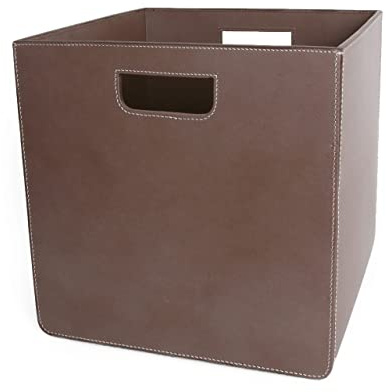 Ørskov Aufbewahrungsbox aus Leder 24 cm x 24 cm x 24 cm elephant mit praktischen Tragegriffen - moderner Lederkorb für Zeitschriften und Spielzeug