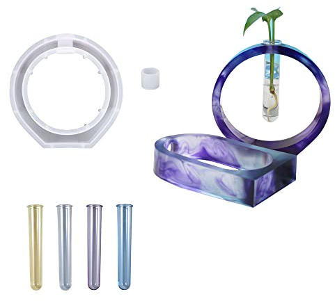 Cayway Resin Mould for Plant Propagation Station, Oval Vase Mould Vase Silicone Moulds for Resin Casting with 4 PCS Acrylic Test Tubes for Hydroponic Plants, Home Office Decor