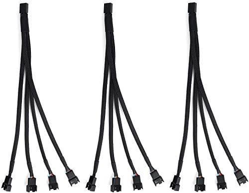 Aypzuke 3 Pack PWM Fan Splitte Cable Computer Fan Splitter Cable, PC Fan Splitter Cable 1 to 4 (4 Pin+3 Pin)