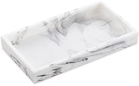 Navaris Bandeja Rectangular Decorativa Blanca - Organizador con diseño de mármol Blanco para Accesorios de Cocina baño Escritorio - 23,5 x 12,5 cm