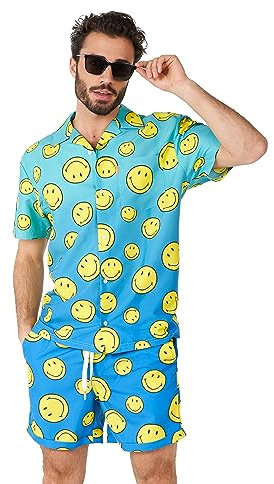 OppoSuits 2-teiliges Hawaii Sommer-Set für Herren - offizielle Smiley Beach Swim Wear - Inklusive Kurzarmhemd und Shorts