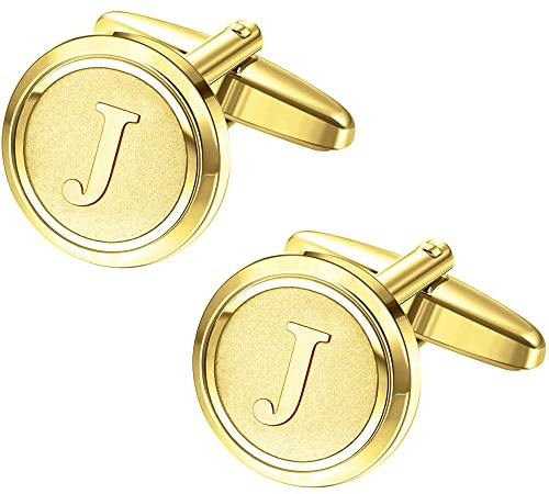 LOYALLOOK Initial Gold Cufflinks for Men Gold Cuff Links Personalized Copper CuffLinks Letter Cufflinks Gift for Groom Husband Father Initial H