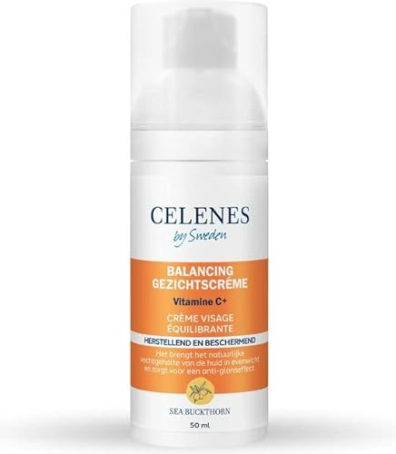 Celenes by Sweden Sanddorn Gesichtscreme mit Vitamin C+ - Stellt das natürliche Feuchtigkeitsgleichgewicht wieder her - Frei von Alkohol, Parabenen, Mineralöl - Für fettige und Mischhaut - 50ml