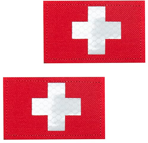 2 Stück IR Reflektierende Medic Patches - Taktische Militär-Patches, Infrarot IR EMS EMT MED Medizinisches Rotes Kreuz Moral Klettverschluss Abzeichen Erste-Hilfe