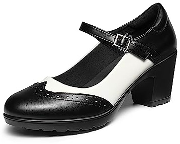 DREAM PAIRS Women's Oxfords Mary Jane Dress Shoes Heels for Women,Size 8,Black/White-Pu,SDOX2301W