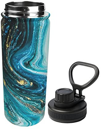 GWINDI Isolierflasche aus Edelstahl, Türkis, Blau, Gold, Marmor, 530 ml, tragbar, für Fitnessstudio, Outdoor-Sport