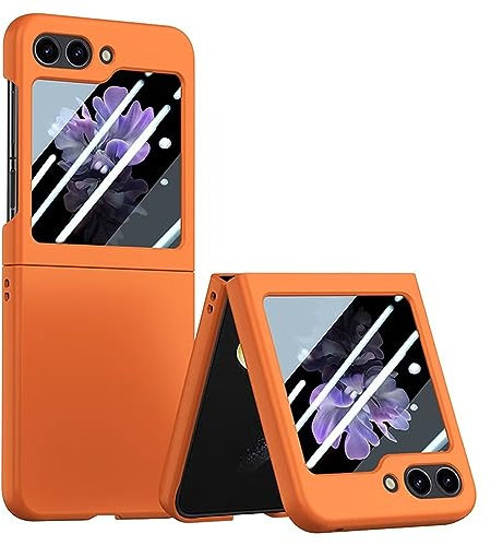 EASSGU Custodia in Silicone Adatta per Samsung Galaxy Z Flip5 / Samsung Galaxy Flip 5 2023 (6.7 Inches), PC Cover per Telefono Resistente Alla Caduta e Ai Graffi - Arancia