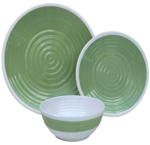 Premium 12pc Melamine Plate and Bowl Dinner Set Camping Tableware (Lime)
