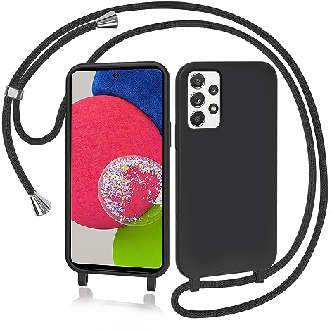 AOMYKE Handyhülle für Samsung Galaxy A52s / Samsung Galaxy A52 4G 5G Hülle mit Band, Handyband Samsung A52s / A52 5G Hülle zum Umhängen Schutzhülle mit Kette Kordel TPU Liquid Silikon Case, Schwarz