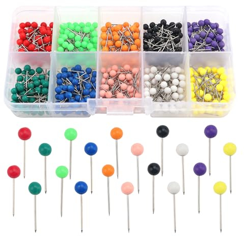 YIXISI 500 Stücke Map Push Pins, Plastikrundköpfen Pinnadeln, Buntkopf Pushpins, Dekorative Reißzwecke, Markierungsnadeln, für Karte, Kork-Pinnwand, Markierung