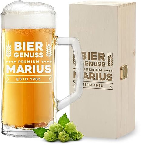 polar-effekt 2-TLG Bier-Set Bierkrug 500ml Holzkiste mit Gravur - Männergeschenk zum Geburtstag - Vatertagsgeschenk für Männer - mit Namen veredelt - Geschenk für Papa