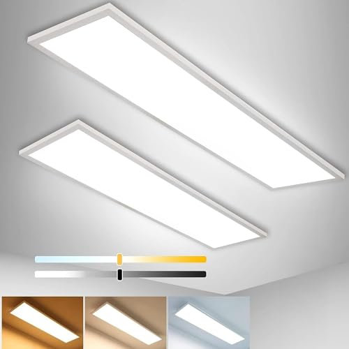 Aimosen Plafonnier LED Intensité Variable 120x30 cm avec Télécommande, 2 PCS 40W Panneau plafond Lumière Forte, 2700K - 6500K Lampe éclairage Plat Ultra Fin pour Bureau Atelier Salon