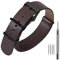 ANNEFIT Leder Uhrenarmband 18mm, Echtes Kalbsleder Einteiliges Militär Uhrenarmbänder für Herren und Damen mit Matte schwarze Schnalle (Dunkelbraun)