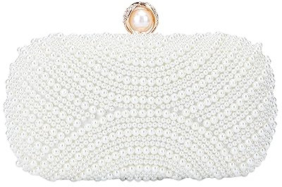 Fecialy Frauen Perle Kupplung Geldbörsen Abend Handtaschen Kupplung Hochzeit Kristall Schultertasche mit Perlenkette