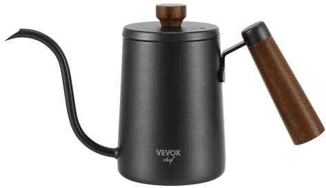 VEVOK CHEF Mini-Schwanenhals-Wasserkocher mit Holzgriff, 550 ml für 2 Tassen, schmaler langer Auslauf, kleiner Tee-Wasser- und Kaffeekessel zum Übergießen, Tropfkaffeemaschine, Teekanne