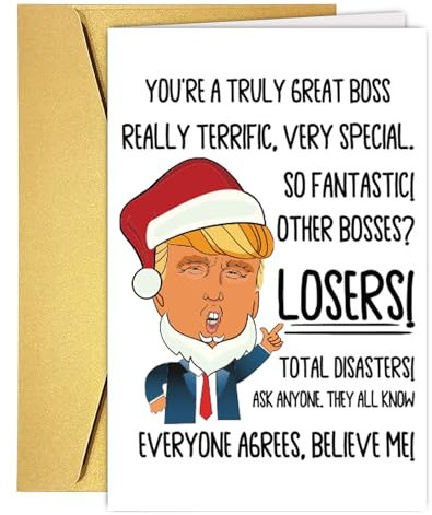 Bhiosng Lustige Weihnachtskarte für den Chef, lustige Weihnachtskarte für Führer, Boss, Weihnachtsgeschenke Karte aus der Gruppe, lustiges Weihnachtsgeschenk für Chef, Trump-Sprachmuster