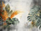 Muralo - 3D Tapete Vliestapete - Fototapete 3D Effekt - Tapete für Wohnzimmer Schlafzimmer Wandtapete - abstrakte Fototapete - Monstera Blätter Beton-Optik Motiv - Br.450cm x Hö.300cm