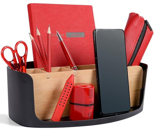 LIVONDO ECO Schreibtisch Organizer | Tisch- Büro- Kosmetik- Organizer | Handy & Tablet Halterung | Stiftehalter Schreibtisch | Briefablage| Büro Organizer | home office storage (Ellipse, schwarz)
