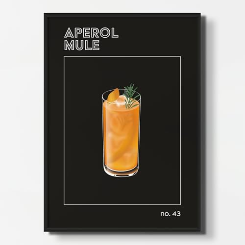 NEUBACH HOME - Cocktail Poster Aperol Mule DIN A2 - Wandbilder für Schlafzimmer Wohnzimmer Küche als Deko Zubehör - schwarz modern aesthetic - MIT Bilderrahmen