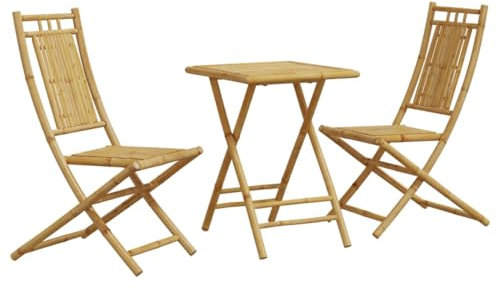 vidaXL Bistroset 3-TLG., Balkonmöbel Klappbar, Bistrotisch Klapptisch 2 Klappstühle, Gartenmöbel Garnitur Balkonset Sitzgruppe, Bambus