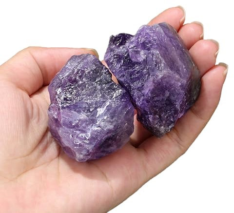 GUJOXILA 2 Stück Amethyst Große Rohstein Kristalle Amethyst Stein Naturstein Kristall Lila Steine Premium Reiki Wassersteine 4.5–5.5 cm