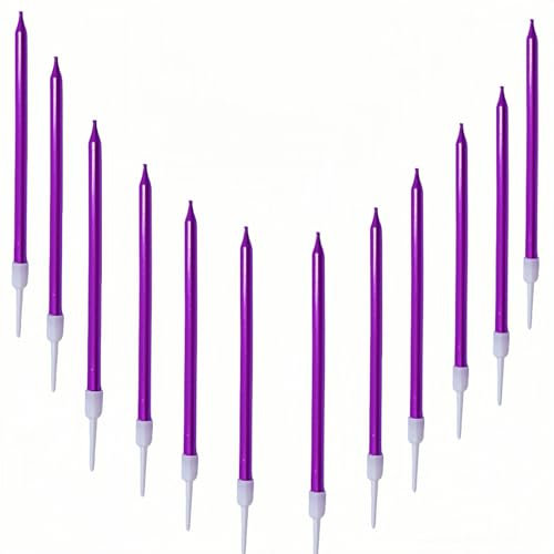 Candeline Compleanno Particolari 12 Pezzi Candele Metalliche Lunghe Sottili Decorazioni Torta (Dritto-Viola)