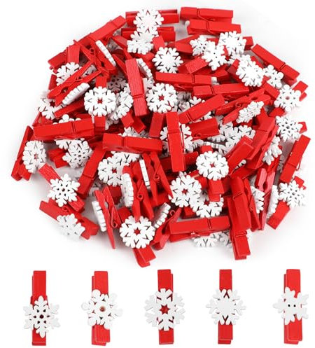 FOIMAS Lot de 50 pinces à linge en bois de Noël en forme de flocon de neige pour loisirs créatifs et décoration d'intérieur