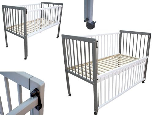 Micoland Kinderbett/Beistellbett/Babybett 2in1 120x60 cm grau-weiß