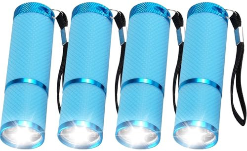 MODOAO LED-Taschenlampe, 4 Stück, blau, 9 LEDs, superhell, batteriebetrieben, bunt, leuchtet im Dunkeln, tragbare Taschenlampe, mit Schlüsselbändern, für Camping, Wandern, Notfall, Outdoor