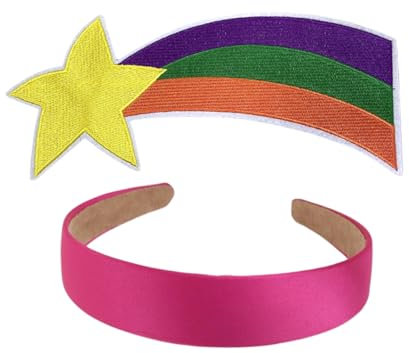 TOMIGO 2 Damen Kostüm Accessoires mit fleckigem pinkem Stirnband und großem Regenbogen Stern Aufnäher für Mädchen Halloween Cosplay