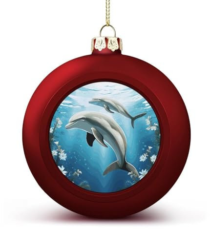 Kiss Delphin Tale Weihnachtskugel, Ornament, 4,1 cm, rot, glitzernd, hängende Weihnachtskugeln für Weihnachtsbaum-Anhänger, dekorative Christbaumkugeln für Weihnachtsbaumschmuck, 2 Stück