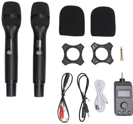 Dua Wireless Microphone, UHF Dynamic Ireless Lavalier Microphone Handheld Cordless Microphone with Rechargeable Receiver for KTV Singing