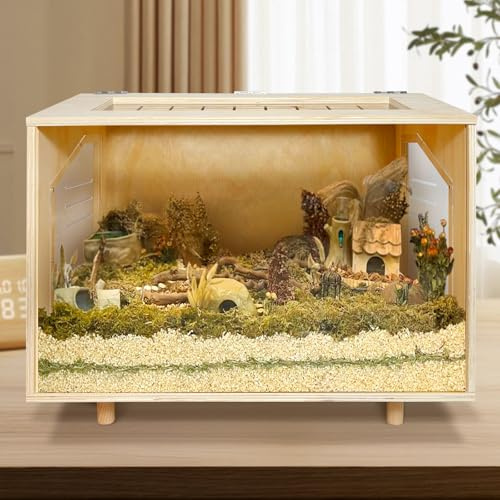 Wooden Hamster Cage - 24 inch Guinea Pig Cage Clear Small Animal cage with Open top Hamster Habitat Wooden Frame with Acrylic Panel