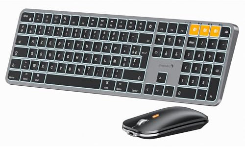 ProtoArc KM100-A Clavier Souris pour Mac sans Fil Retro Eclairé, AZERTY Bluetooth Ensembles Clavier et Souris, Keyboard Plat Multi-Appareils pour MacBook Pro, MacBook Air, iPhone, iPad, Noir