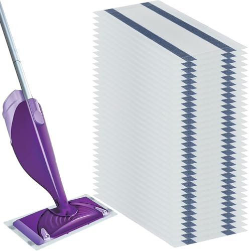 Pixaro 30PCS Mop Refill Pad, Cotton, White&Purple, 29x15cm, Compatible with Flash Power Mop, Ideal for Hard Floor, Tile, Wood